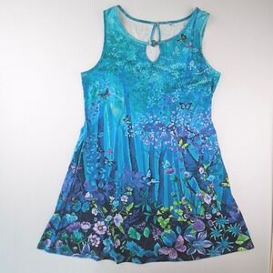 Enchanted Forest Butterfly Sublimation Sleeveless Mini Dress Blue Festival L